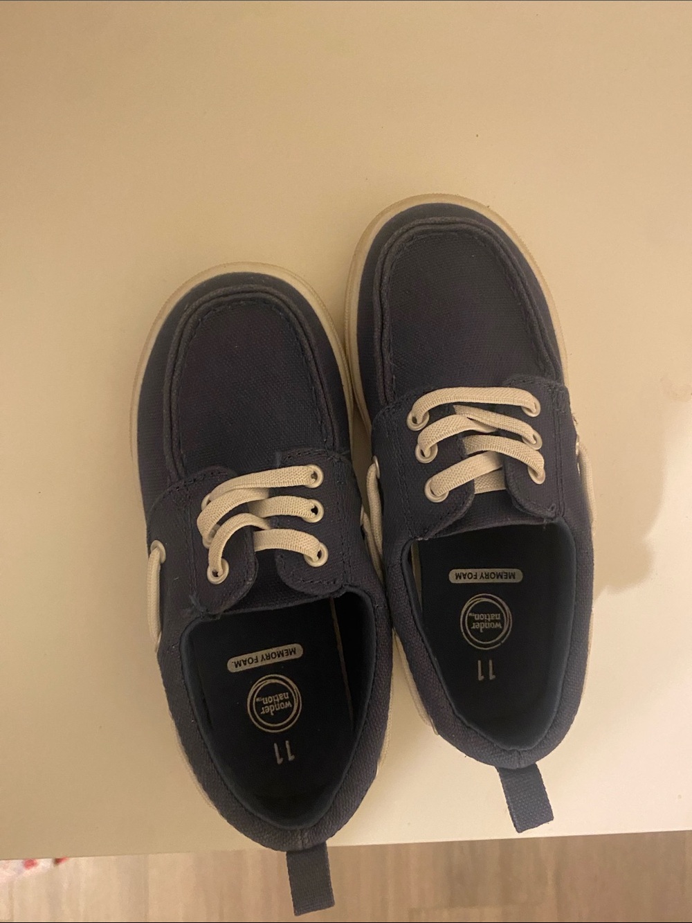 wonder nation Navy Canvas Boat-Style Kids Sneakers with White Laces